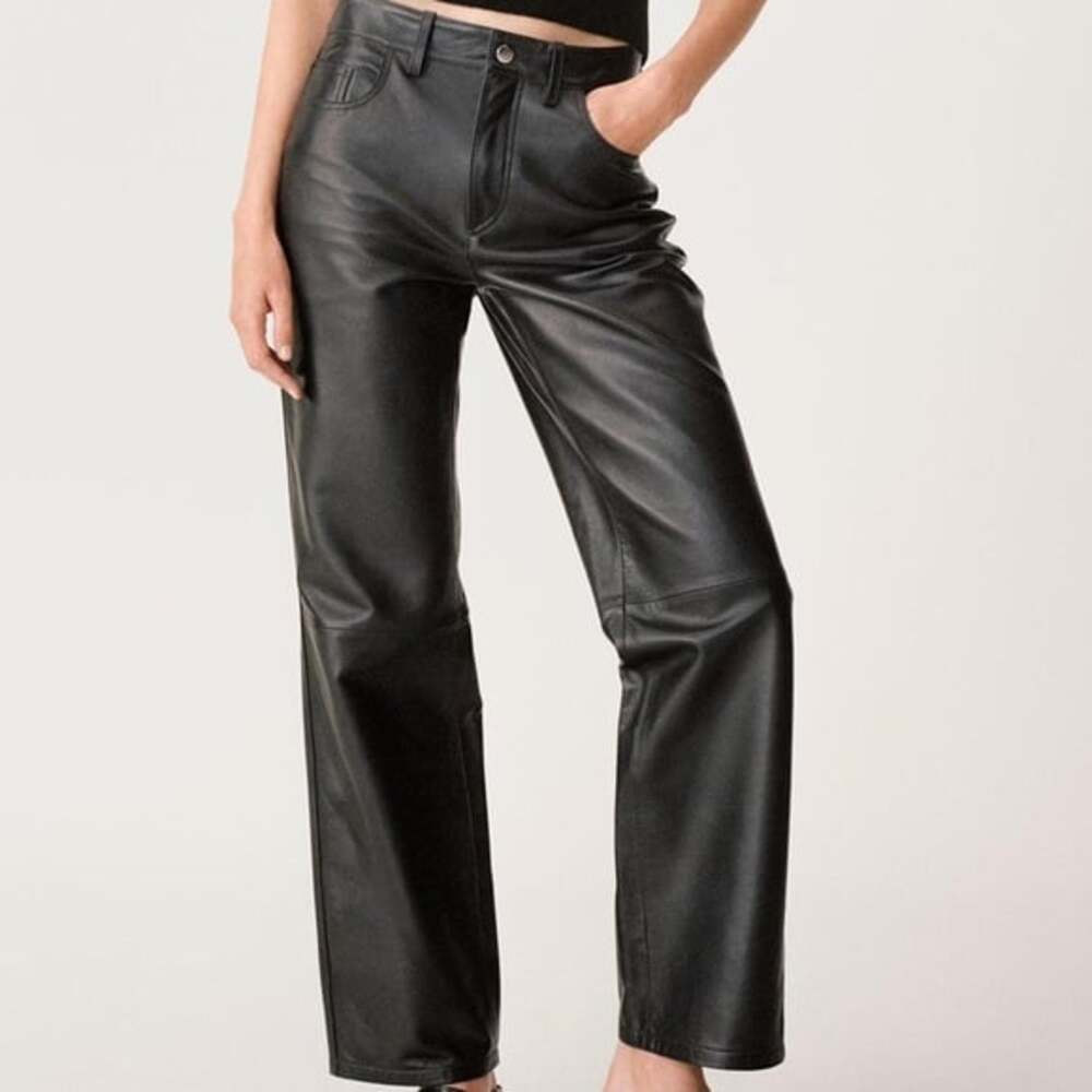 Zara Straight Faux Leather Pants Size 2 New - Picture 1 of 5